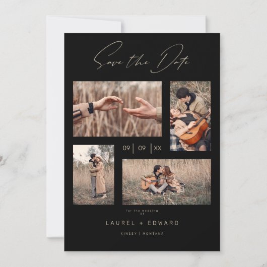 Save The Date 4 Photos Moderne Collage Mariage Script (Devant)