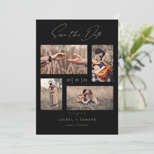 Save The Date 4 Photos Moderne Collage Mariage Script (Debout devant)