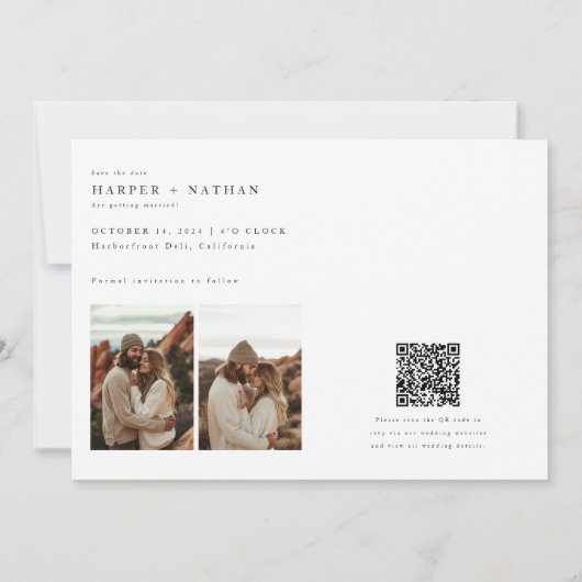 Save The Date 4 Photos Modernes Boho Mariage QR Code (Dos)