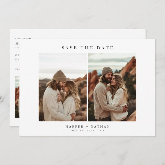 Save The Date 4 Photos Modernes Boho Mariage QR Code (Devant / Derrière)