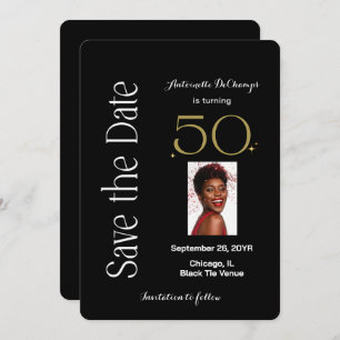 Save The Date 50 et Fabulous Black White Gold fête d'anniversair