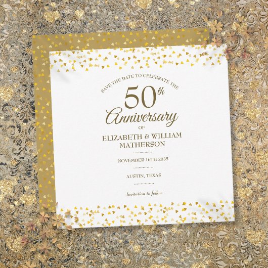Save The Date 50e anniversaire de mariage cœurs dorés carré
