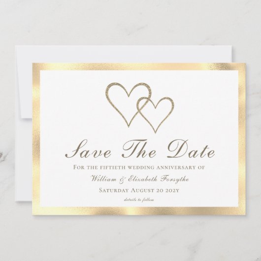 Save The Date 50e Anniversaire de Mariage Cœurs en Or (Devant)