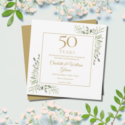 Save The Date 50e anniversaire de mariage de verdure carré