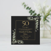Save The Date 50e Anniversaire de Mariage Feuillage Noir Or Phot (Debout devant)