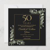 Save The Date 50e Anniversaire de Mariage Feuillage Noir Or Phot (Devant)