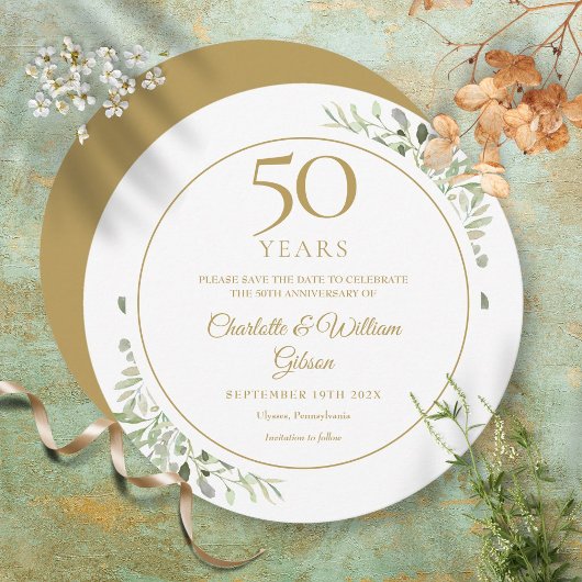 Save The Date 50e anniversaire de mariage greenery circulaire