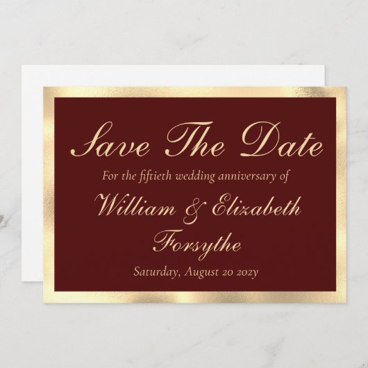 Save The Date 50e anniversaire de Mariage Or Enregistrer la date (Devant / Derrière)