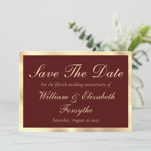 Save The Date 50e anniversaire de mariage or Sauvegarder la date (Debout devant)