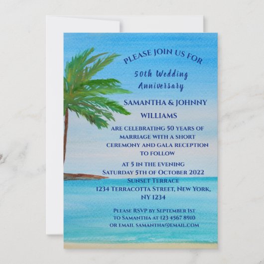 Save The Date 50e anniversaire de mariage Plage tropicale Côtièr (Devant)