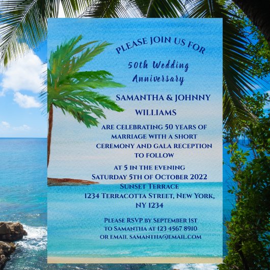 Save The Date 50e anniversaire de mariage Tropical Beach bord de