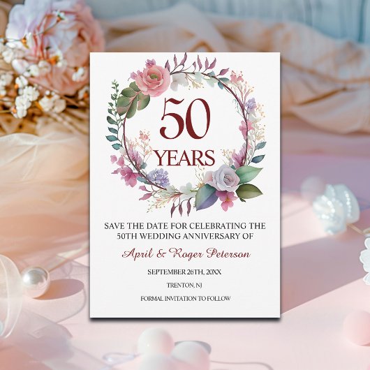 Save The Date 50e anniversaire du Mariage d'or Floral