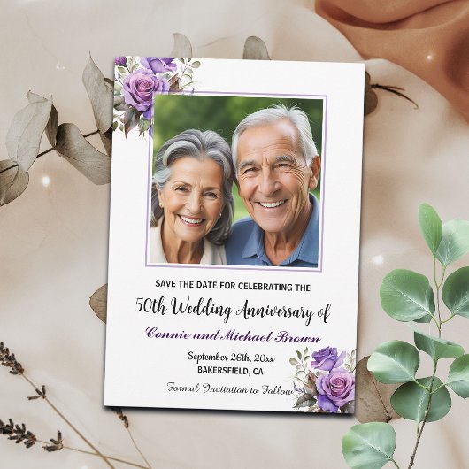 Save The Date 50e anniversaire du Mariage photo de Roses violets