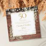 Save The Date 50e anniversaire Foliage Rustique Lumières en bois<br><div class="desc">Doté d'une délicate aquarelle jardin de campagne verdure et de jolies lampes à cordes sur un arrière - plan de panneaux de bois,  ce rustique chic sauve la date anniversaire invitation peut être personnalisée avec vos informations spéciales de célébration de 50 ans. Conçu par Thisisnotme©</div>