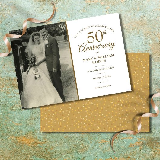 Save The Date 50e anniversaire Gold Heart Confetti Mariage Photo