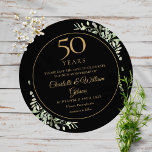 Save The Date 50e anniversaire Mariage Black Gold Green Round<br><div class="desc">Doté d'une délicate aquarelle de verdure de jardin de campagne,  ce chic enregistrer la date anniversaire invitation peut être personnalisée avec vos informations spéciales de célébration de 50 ans,  avec un arrière - plan d'or au contraire. Conçu par Thisisnotme©</div>
