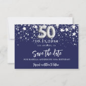Save The Date 50e anniversaire marine bleu argent étoiles (Devant)