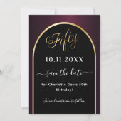 Save The Date 50e anniversaire noir bordeaux or arc (Devant)