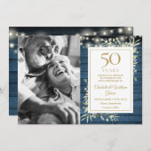 Save The Date 50e anniversaire Rustic Lights Green Photo (Devant / Derrière)