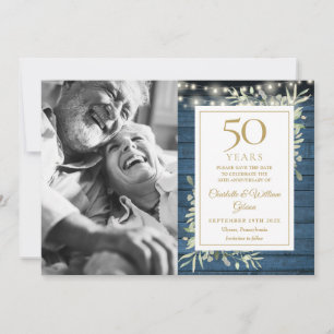 Save The Date 50e anniversaire Rustic Lights Green Photo