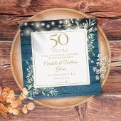 Save The Date 50e anniversaire Rustic Wood Lights Foliage Carré