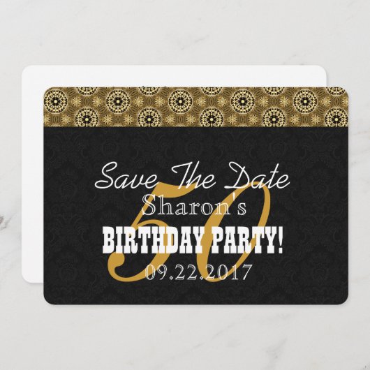 Save The Date 50e FÊTE D'ANNIVERSAIRE Pour Son Black and Gold H0 (Devant / Derrière)