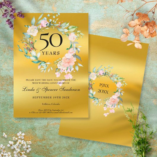 Save The Date 50ème anniversaire de Mariage d'or floral