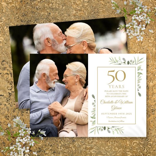 Save The Date 50ème Anniversaire de Mariage d'or Verdure 2 Photo