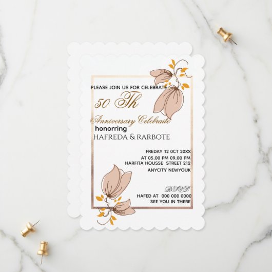 Save The Date 50th Anniversary Invitation, Greenery Wedding Anni (Devant/Arrière en situation)