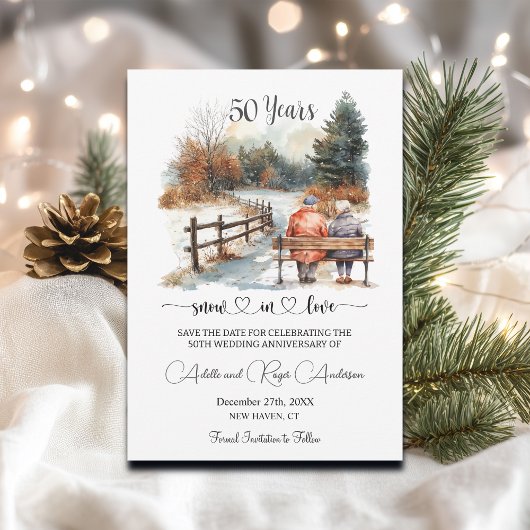 Save The Date 50th Wedding Anniversary Winter Landscape Romantic