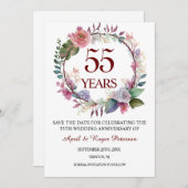 Save The Date 55e anniversaire du Mariage émeraude Floral (Devant / Derrière)