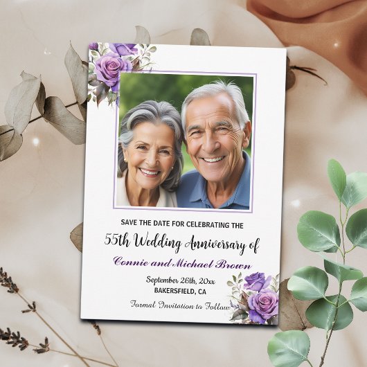 Save The Date 55e anniversaire du Mariage photo de Roses violets