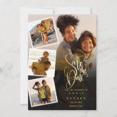 Save The Date 5 Photo Collage Mariage Gold Script QR Code (Devant)