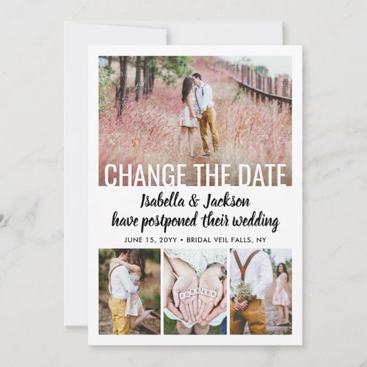 Save The Date 5 Photo Moderne Minimale Mariage Postpone | Modifi (Devant)
