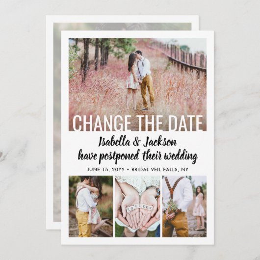 Save The Date 5 Photo Moderne Minimale Mariage Postpone | Modifi (Devant / Derrière)