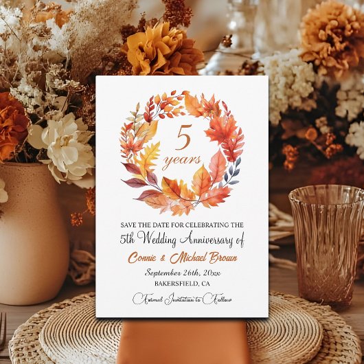 Save The Date 5e anniversaire Mariage Élégant automne floral