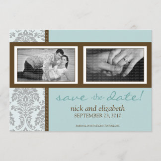 Save The Date 5X7 Baroque Aqua/Brown à deux photos Sauvez la dat