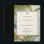 Save The Date 5x7 Black Tropical Peacock Palm Mariage<br><div class="desc">Annoncez votre célébration en style avec cette Tropical Peacock Palm Wedding Enregistrer la carte Date. Conçue en format 5x7, cette carte élégante présente un décor botanique luxuriant avec des feuilles de palmiers, des plumes de paon et des accents d'or, encadrée par un panneau en ivoire raffiné avec des doubles bordures....</div>
