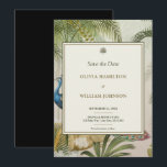 Save The Date 5x7 Black Tropical Peacock Palm Mariage<br><div class="desc">Annoncez votre célébration en style avec cette Tropical Peacock Palm Wedding Enregistrer la carte Date. Conçue en format 5x7, cette carte élégante présente un décor botanique luxuriant avec des feuilles de palmiers, des plumes de paon et des accents d'or, encadrée par un panneau en ivoire raffiné avec des doubles bordures....</div>