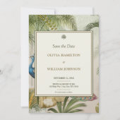 Save The Date 5x7 Burgandy Tropical Peacock Mariage (Devant)