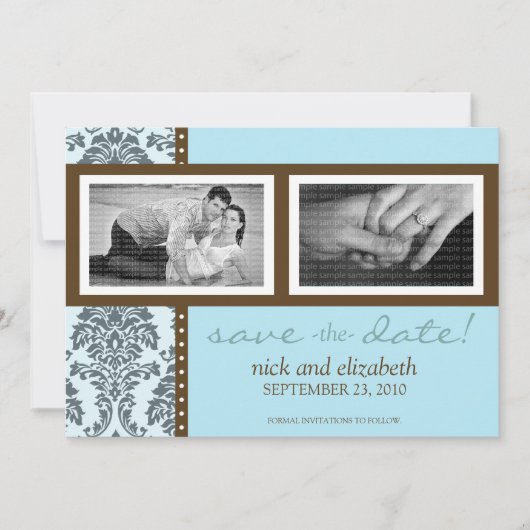 Save The Date 5X7 Chocolat Turquoise baroque à deux photos Enreg (Devant)