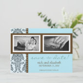 Save The Date 5X7 Chocolat Turquoise baroque à deux photos Enreg (Debout devant)