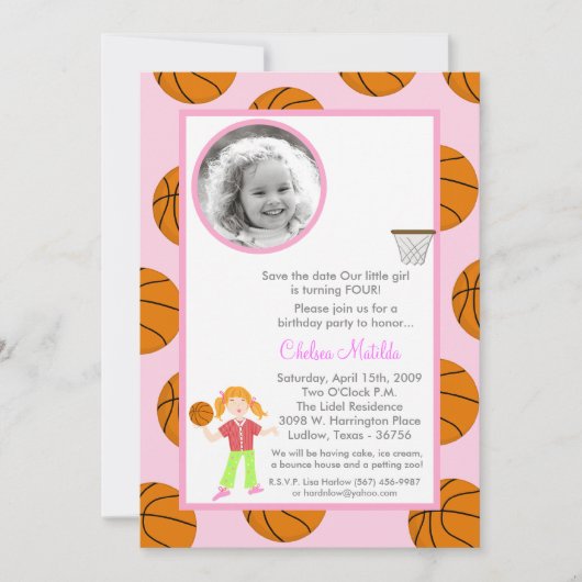 Save The Date 5x7 Fille Panier Ball Anniversaire Douche Invitati (Devant)