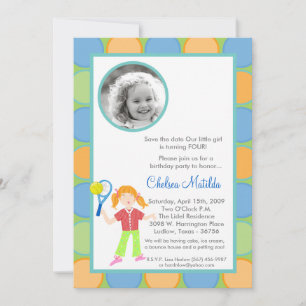 Save The Date 5x7 Girls Tenn Photo Anniversaire Shower Invitatio
