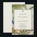 Save The Date 5x7 ivoire Tropical Peacock Palm Mariage<br><div class="desc">Annoncez votre célébration en style avec cette Tropical Peacock Palm Wedding Enregistrer la carte Date. Conçue en format 5x7, cette carte élégante présente un décor botanique luxuriant avec des feuilles de palmiers, des plumes de paon et des accents d'or, encadrée par un panneau en ivoire raffiné avec des doubles bordures....</div>