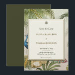 Save The Date 5x7 Olive Green Tropical Peacock Palm Mariage<br><div class="desc">Annoncez votre célébration en style avec cette Tropical Peacock Palm Wedding Enregistrer la carte Date. Conçue en format 5x7, cette carte élégante présente un décor botanique luxuriant avec des feuilles de palmiers, des plumes de paon et des accents d'or, encadrée par un panneau en ivoire raffiné avec des doubles bordures....</div>