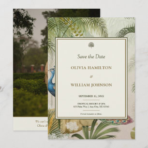 Save The Date 5x7 Photo Tropical Peacock Palm Mariage