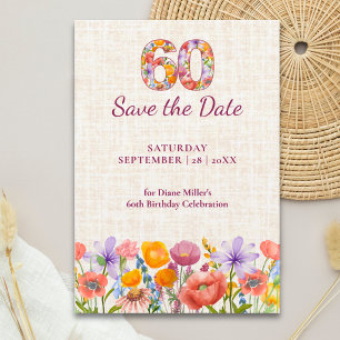 Save The Date 60e Anniversaire Élégantes Fleurs de Lin Sauvages