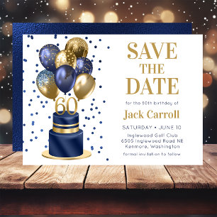 Save The Date 60e anniversaire Marine Blue Balloon Cake