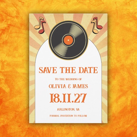 Save The Date 60s Retro Orange Music Vinyl Super Mariage